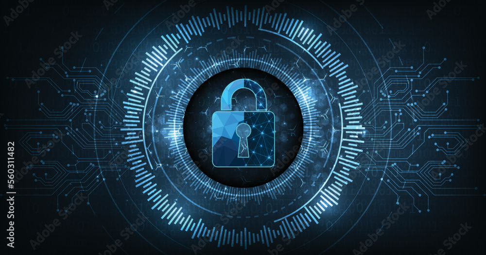 Aufkleber internet security and data prevention.security padlock lock icon on dark blue background.technology 