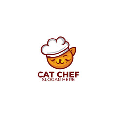 cute cat chef design template logo illustration