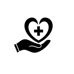 heart care with plus icon. clinical treatment for heart . healthy heart foundation. Heart giving.