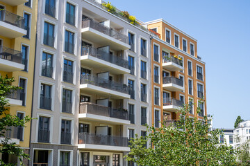 Modern apartment houses in summer seen in Berlin