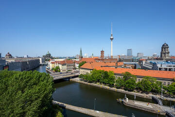 Berlin Mitte with the famous TV Tower, the cathedral and the town hall on a sunny day