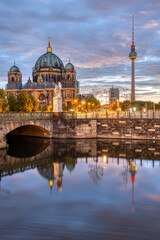 The Berlin Cathedral with the famos TV Tower before sunrise