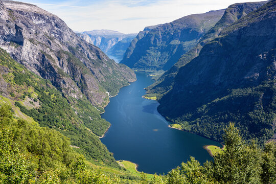 View of the famous Naeroyfjord in Norway, a UNESCO World Heritage Site