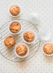 Peanut butter muffins on a light background, top view