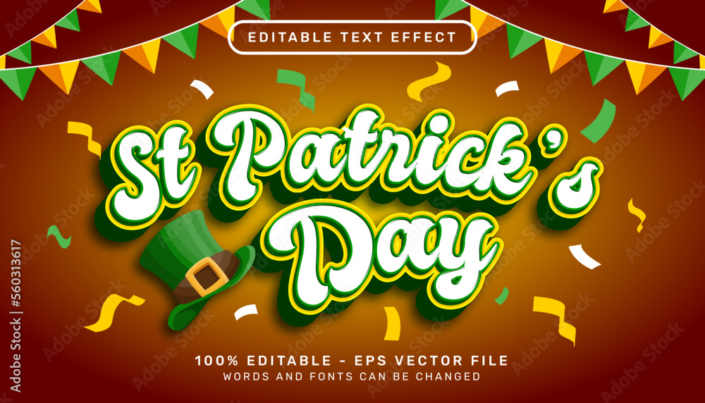 Poster st patrick's day 3d text effect and editable text effect whit st patrick's day element