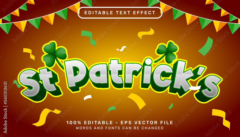 Poster st patrick's day 3d text effect and editable text effect whit st patrick's day element