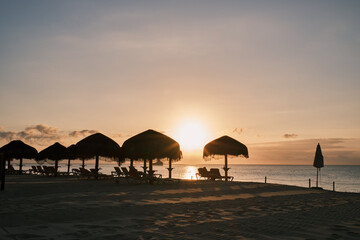 Huts on the beach with dawn sky