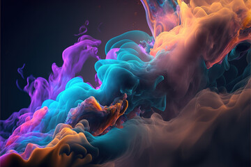 Dense multicolored smoke of orange, purple and green colors on a black isolated background. Background of smoke vape 3 - generated by Generative AI