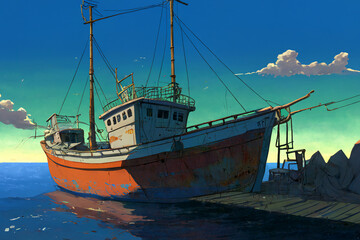 アニメ映画風の乗り物系背景のイラスト(AI generated image)