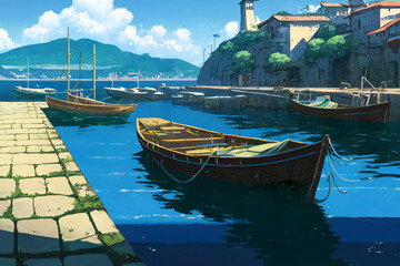 Obraz premium アニメ映画風の乗り物系背景のイラスト(AI generated image)