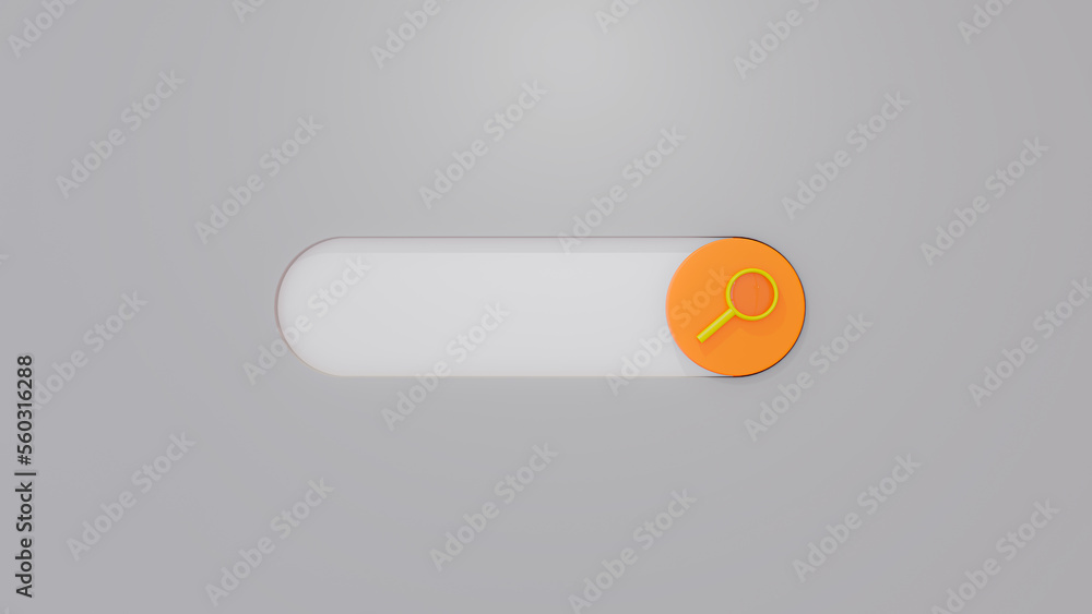 Poster gray orange search bar design element. creative concept design in minimal style. 3d render.