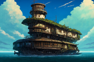 Obraz premium アニメ映画風の乗り物系背景のイラスト(AI generated image)