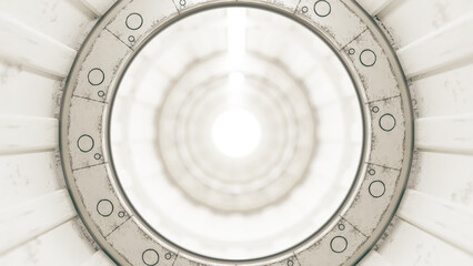 Technology abstract background. Corridor or Tunnel inside viewed through glass looks blurred. Can be used text input or banner related to innovation and industry technology. 3D Render.