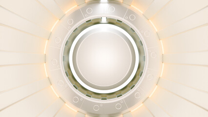 Fototapeta premium Technology abstract background. Corridor or Tunnel Inside it resembles heat ray. Can be used text input or banner related to innovation and industry technology. 3D Render.