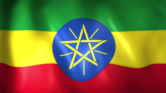 Animation of the Ethiopian flag. 4K. Ethiopia flag flying, Federal Democratic Republic of Ethiopia flag render animation	