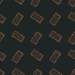 Chess clock engraved seamless pattern. Retro watch for chess game in hand drawn style. Sketch texture for fabric, wallpaper, textile, print, title, wrapping paper. Vector illustration.