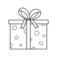 Icon of gift with bow. Vector doodle element wrapping paper. gift box wrap for the holiday. Isolate on a white background illustration.