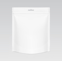 Blank stand up pouch bag with zipper mockup. Vector illustration. Front view. Realistic mockup will perfectly convey the benefits of your product. EPS10.	