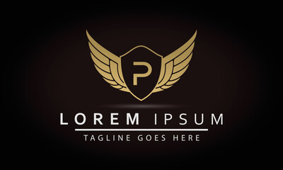 Illustration Modern Crown With Wings Sign P And Shield Luxury Logo Design Icon