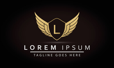Illustration Modern Crown With Wings Sign L And Shield Luxury Logo Design Icon