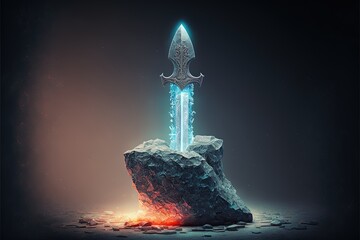 Generative AI Illustration of King Arthur's Excalibur: A Medieval Sword of Legend, Magic, and Power, in the Context of English Fantasy and Mythology