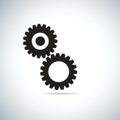 Black Isolated Icon Of Two Cogwheels On White Background. Silhouette Of Gear Wheel. Flat Design. Settings.