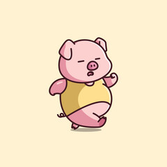 Cute cartoon fat pig running sport vector illustrations icon