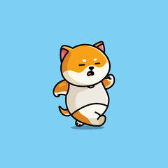 Cute cartoon fat shiba dog running sport vector illustrations icon