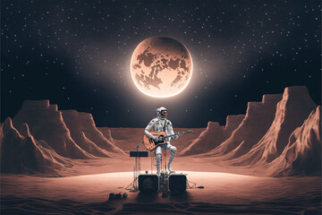 spaceman performing on moon surface