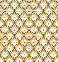 Obraz premium Modern Art Deco Style Sweet Fashion Flowers Trendy Colors Damask Decorative Illustration Hand Drawn Seamless Pattern Perfect for Allover Fabric Print or Wrapping Paper