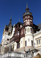 Fototapeta premium Peles castle Sinaia at sunny day at Transylvania, Romania protected by Unesco World Heritage Site