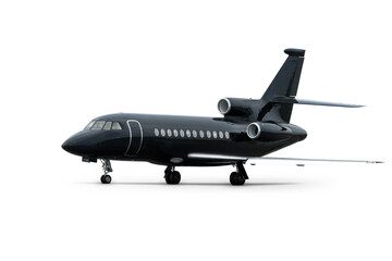 Modern black executive business jet isolated on transparent background