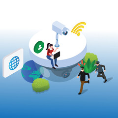 CCTV recorded police caught robber isometric 3d vector illustration concept for banner, website, illustration, landing page, flyer, etc.