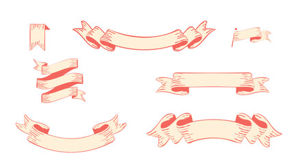 クラシカルアンティークなレトロかわいいリボンフレームイラスト素材セット