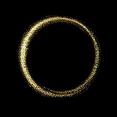 Round golden wreath of small tinsel on a black background
