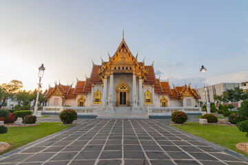 Beautiful Marble Temple, Wat Benchamabophit Dusitvanaram in Bangkok, Thailand.