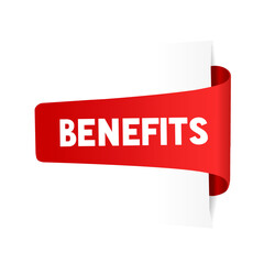 Ribbon banner template with Benefits text, vector illustration on white background