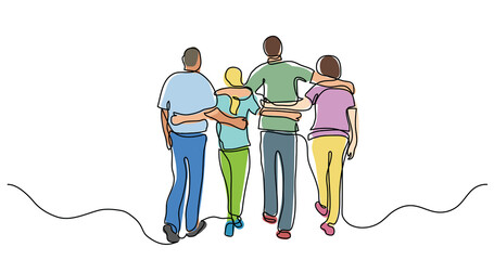 continuous line color drawing of beautiful family time moments of life -  PNG image with transparent background