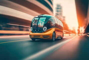 Obraz na płótnie Canvas hi-tech future car with light trail and speed blur cityscape background