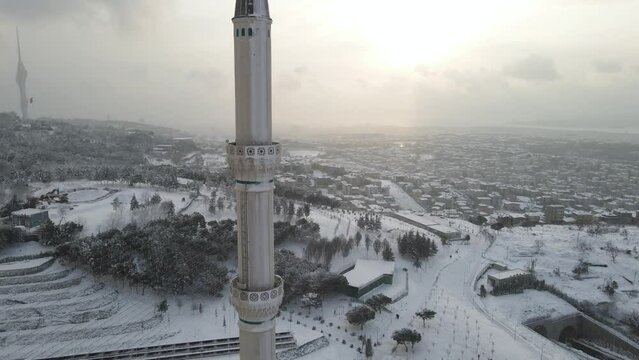 Camlica Mosque in the Winter Season Drone Video, Camlica Hill Uskudar, Istanbul Turkey