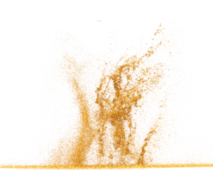 Explosion metallic gold glitter sparkle bokeh isolated white background decoration. Golden Glitter powder spark blink celebrate, blur foil part explode in air, fly throw gold glitters particle shape