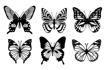 Fototapeta na wymiar Realistic butterfly collection. Black colour butterflise on white background. Vector illustration.