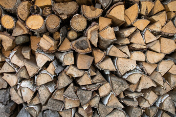 Stack of firewood. Chopped wood for a bonfire.