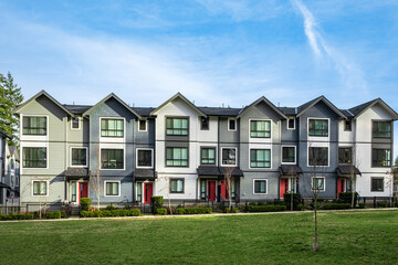New residential townhouses. Modern apartment buildings in British Columbia Canada. Modern complex...