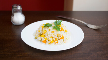 Rice salad. Traditional Russian food starters at any good table.