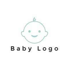 simple and minimalistic baby logo design, smiling little boy logo