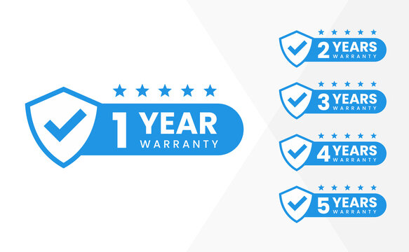 Minimalist Vector warranty shield with checklist label icon set. number of years 1, 2, 3, 4, 5. vector eps
