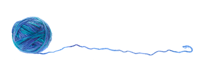 A ball of blue melange woolen threads, isolated on a white background. Side view.