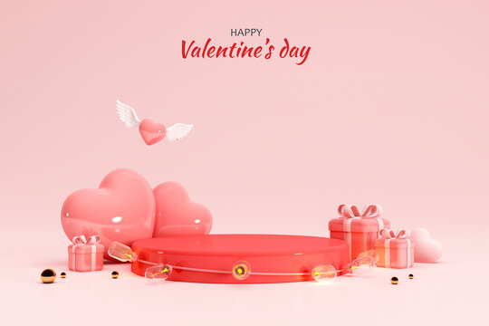 podium with hearths and gift box for valentines event