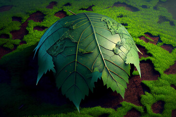 Leaf covered Earth on a green field of grass
